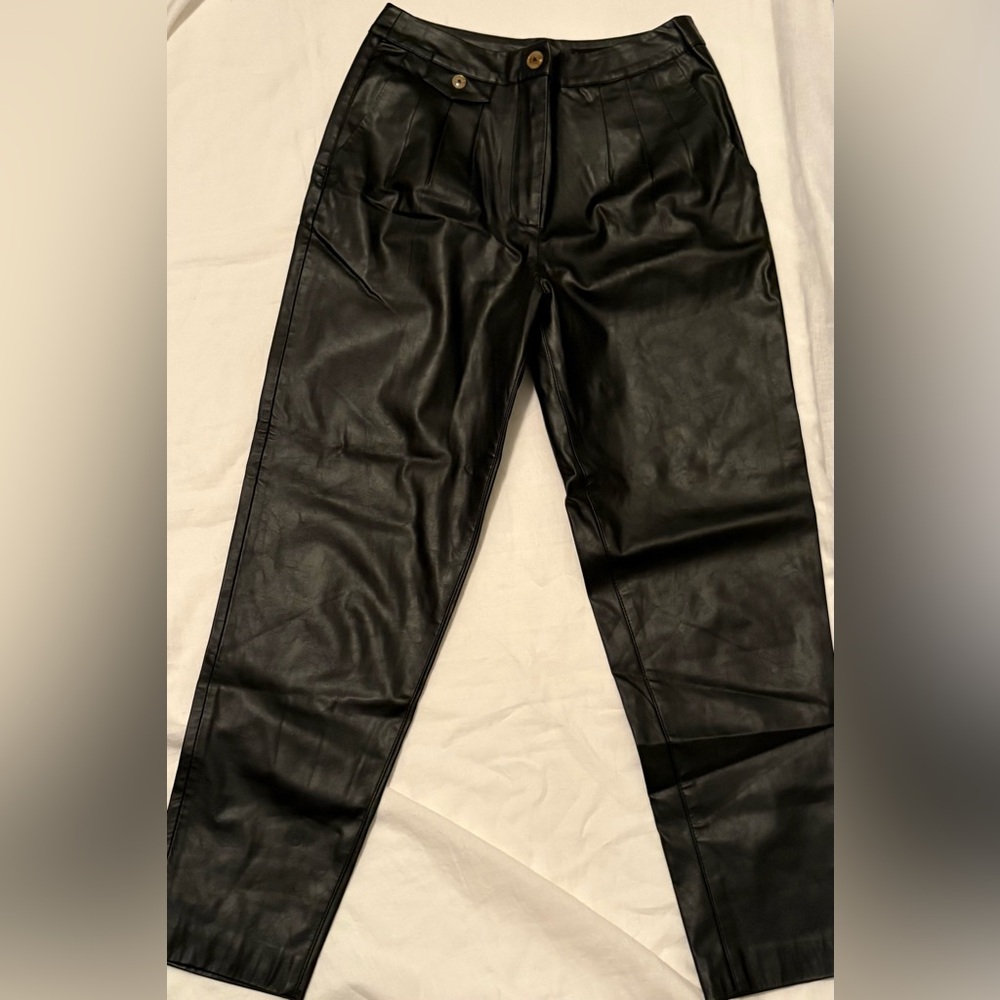 Blank NYC Faux Leather Pleated High Waist Pants, Black